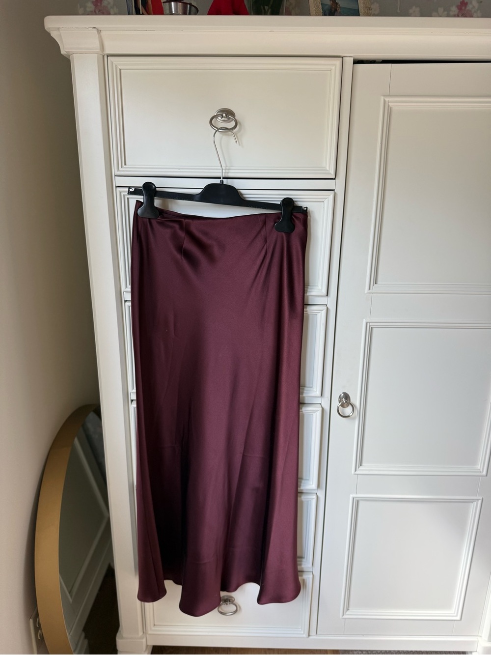 NWT Satin Midi Skirt in Deep Wine
